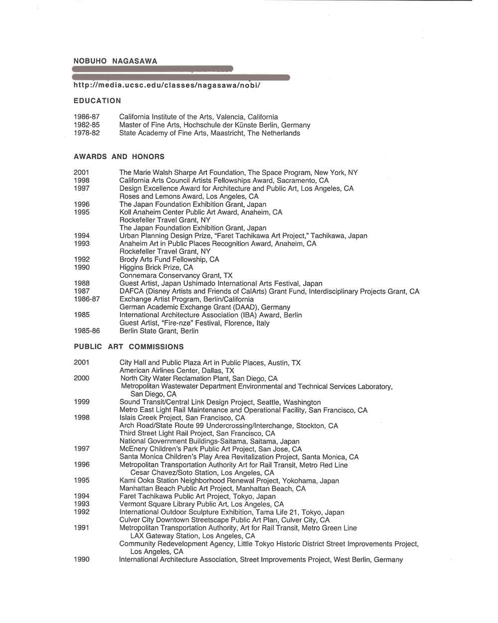 Nobuho Nagasawa's resume, pg 1